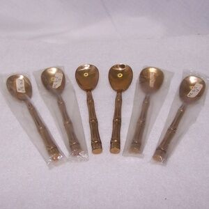 VTG - 6 Brass Tea Spoons with a Bamboo-style Handle